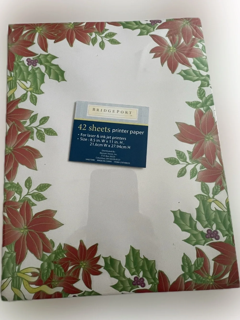 🔴New Vintage Bridgeport Red Green Poinsettia Printer Paper Letterhead 42 Sheets